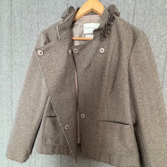 Banana Republic Taupe Ivory Wool Blend Herringbone Tweed 3D Floral Blazer 12 P - Picture 4 of 16